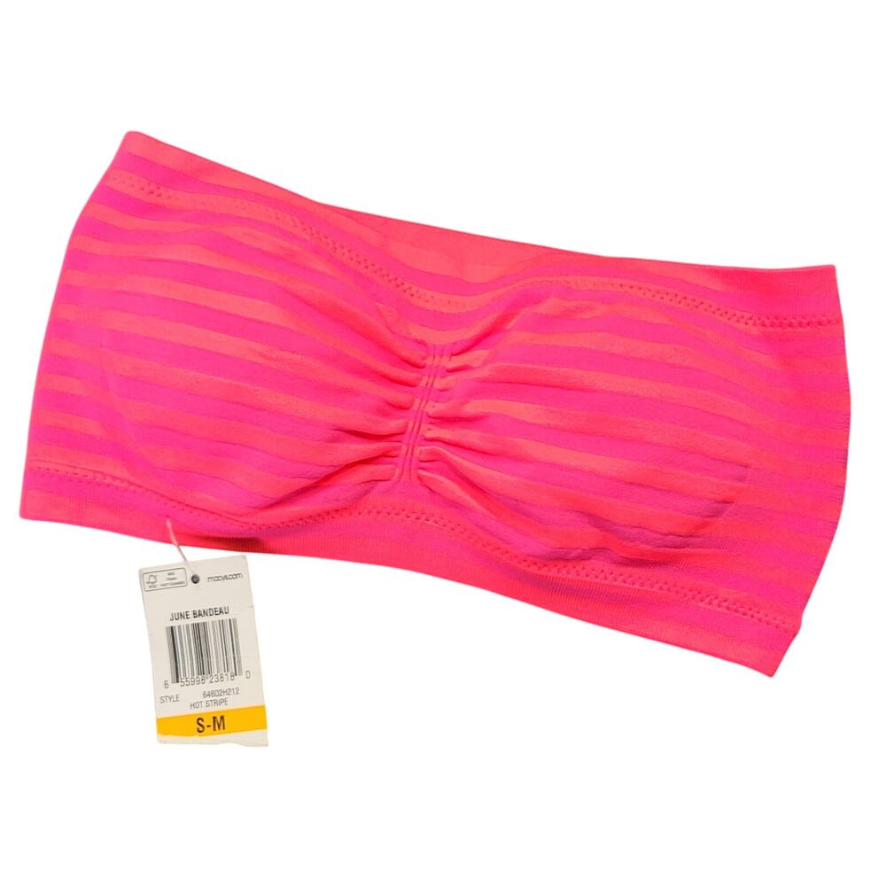 Jenni Active Pink Striped Bandeau Halter Top NEW Pleated Padded Women's Size S M